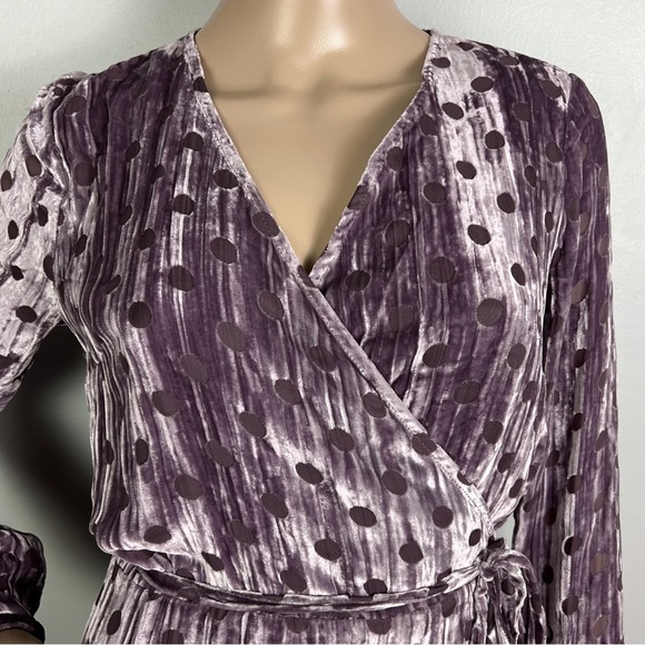 NEW HOUSE OF HOLLAND PURPLE VELVET POLKA DOT WRAP MINI DRESS - Picture 4 of 8
